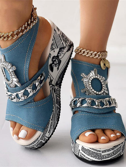 Denim Wedge Sandals Blue / 10