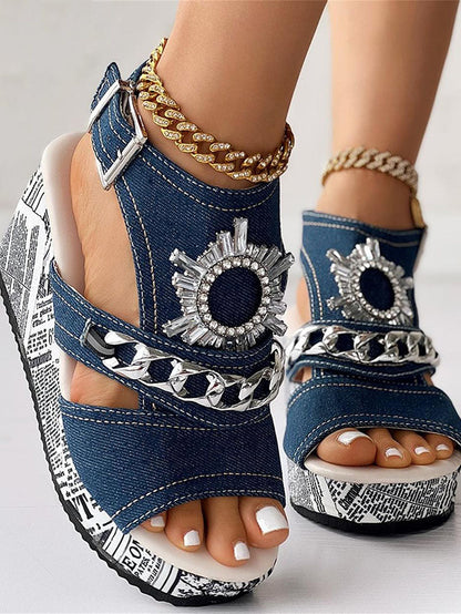 Denim Wedge Sandals Blue / 6