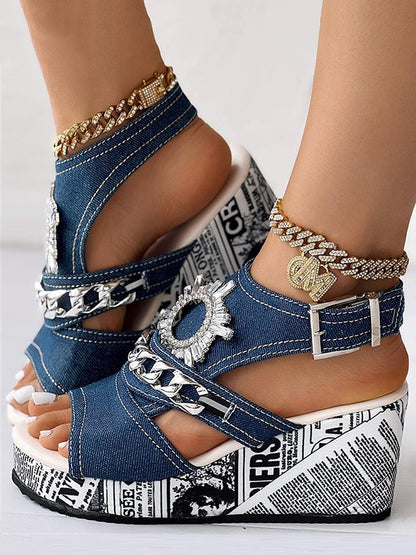 Denim Wedge Sandals Blue / 6.5/7