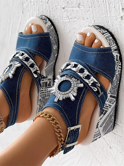 Denim Wedge Sandals Blue / 7.5/8