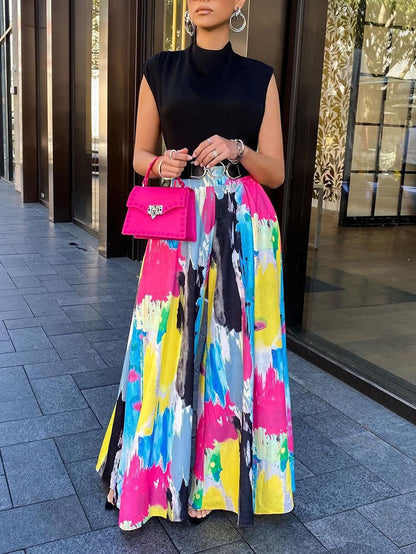 Tie Dye Print High Waist Wide Leg Pants Multicolor / XL