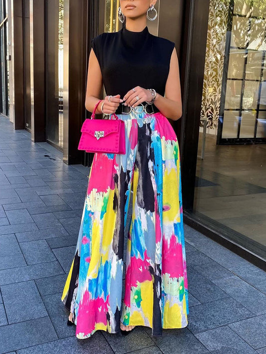 Tie Dye Print High Waist Wide Leg Pants Multicolor / S