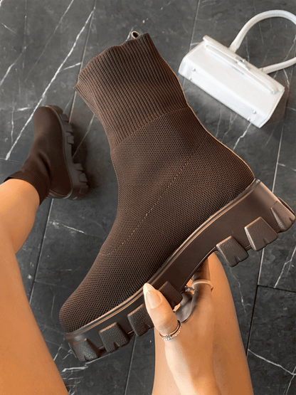Chunky Sole Socks Boots Beige / 6.5/7