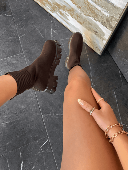 Chunky Sole Socks Boots Beige / 10.5/11