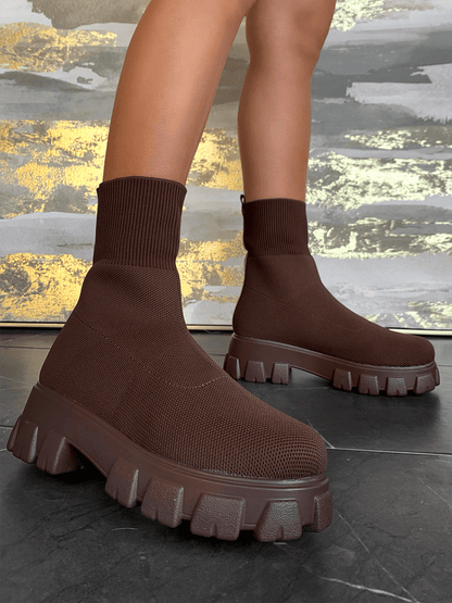 Chunky Sole Socks Boots Beige / 6