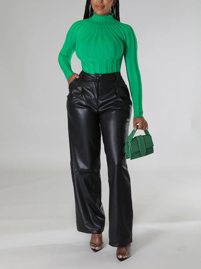 Wide-Leg PU Leather Pants Black / M