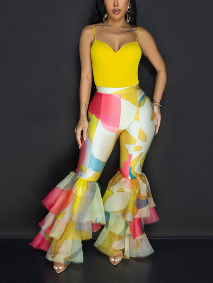 Tulle Ruffled Flare Pants Blue* / M