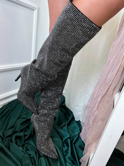 Crystal-Embellished Suede Boots Black / 10