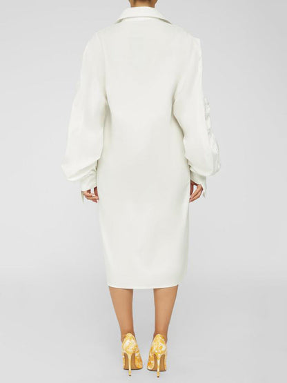 Turndown Collar Long Sleeve Shirt Dress Red / M