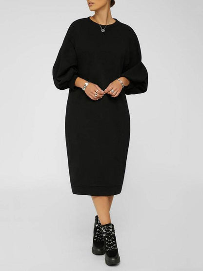Three-Quarter Sleeve Midi Dress Black / S