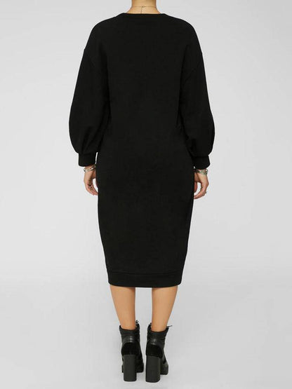 Three-Quarter Sleeve Midi Dress Black / L