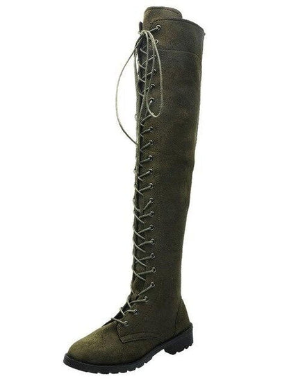 Lace Up Flat Suede Boots Army Green / 9/9.5