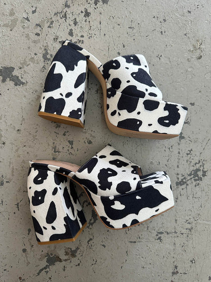 Printed Chunky Heeled Platform Sandals Cow / 9/9.5