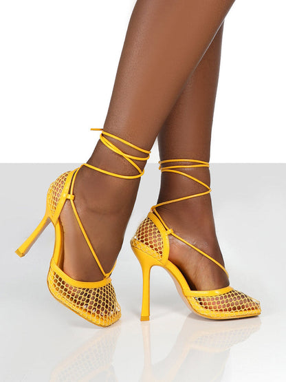 Square Toe Mesh Wrap Pumps Green / 6
