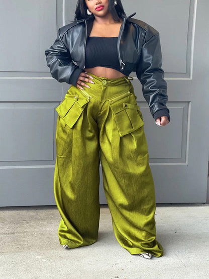 Cargo Pocket Wide Leg Pants Black / S