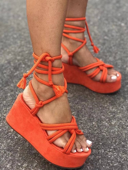 Lace Up Platform Sandals Black / 5/5.5