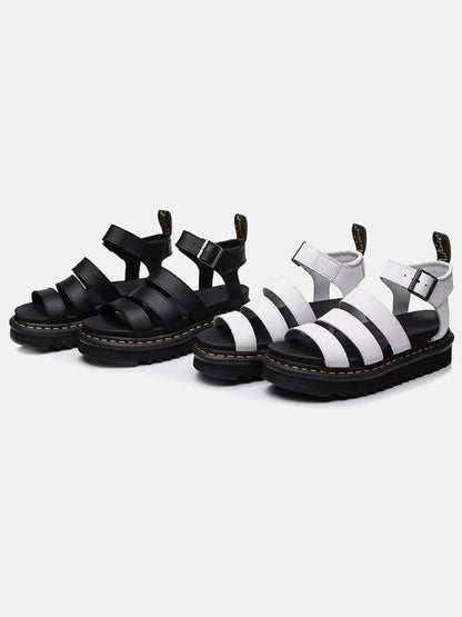 Leather Buckle Platform Sandals White / 5/5.5