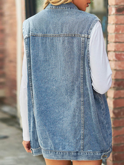 Button Denim Vest Dark Blue / S