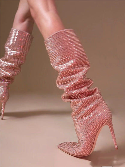Crystal-Embellished Suede Boots Pink / 5/5.5