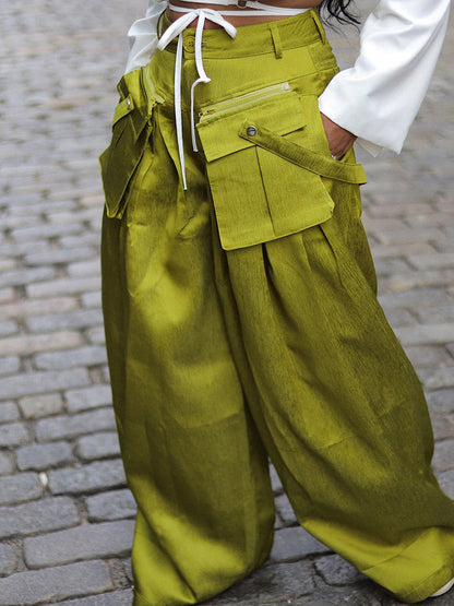 Cargo Pocket Wide Leg Pants Green / XL