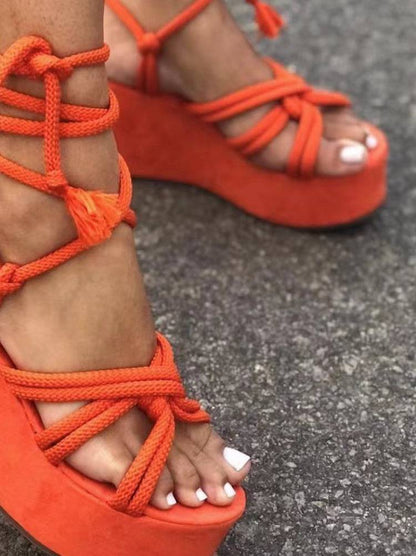 Lace Up Platform Sandals Black / 7.5/8