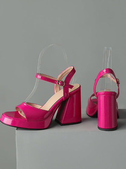 Leather Chunky Heel Sandals Apricot / 10.5/11