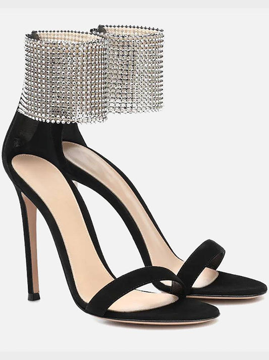 Rhinestone Stiletto-Heel Sandals Black / 4/4.5
