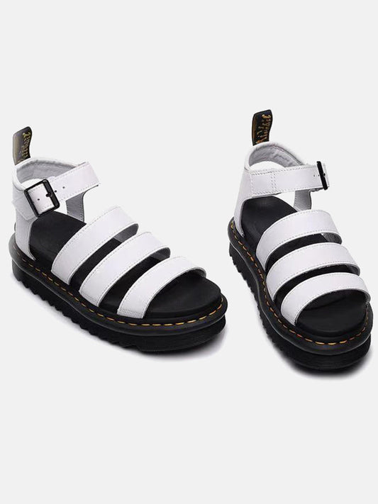 Leather Buckle Platform Sandals White / 4/4.5