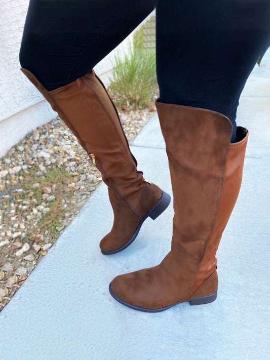 Suede Flat Over Knee Boots Brown* / 5/5.5