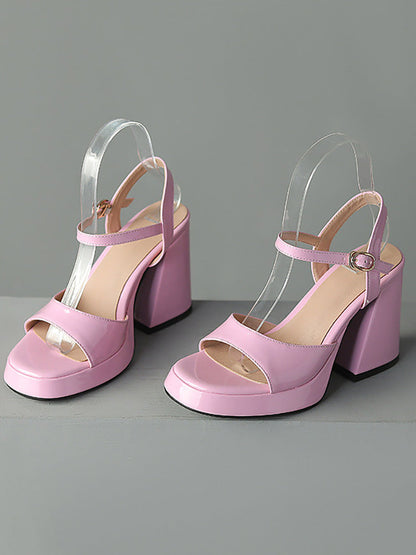 Leather Chunky Heel Sandals White / 6.5/7