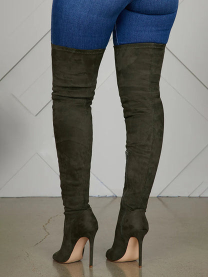 Peep Toe Suede Over Knee Boots Black / 10.5/11
