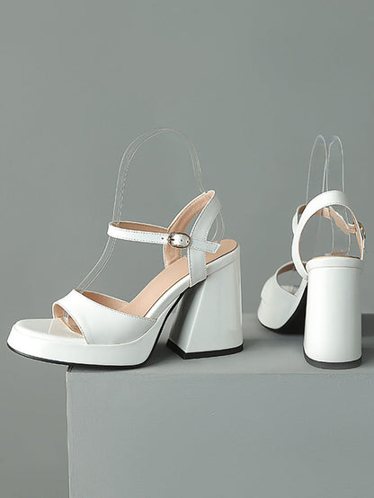Leather Chunky Heel Sandals Apricot / 8.5