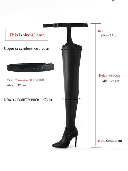 PU Leather Flat Over Knee Boots Stiletto Heel / 7.5/8