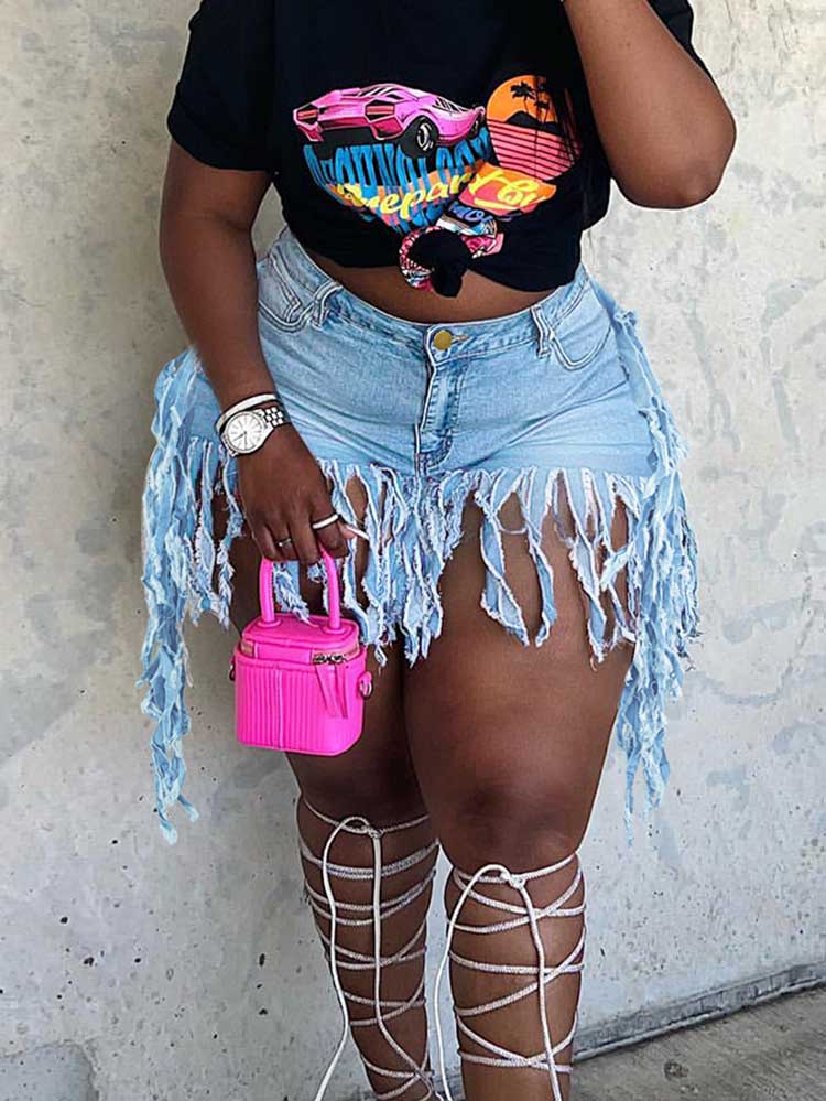 Denim Tassel Shorts Blue / S
