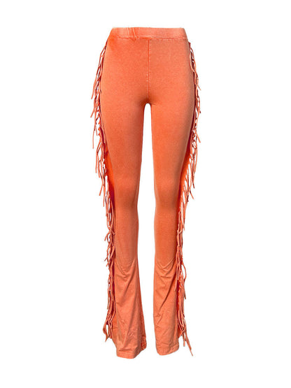 Washed Fringe Flare Pants Black / S