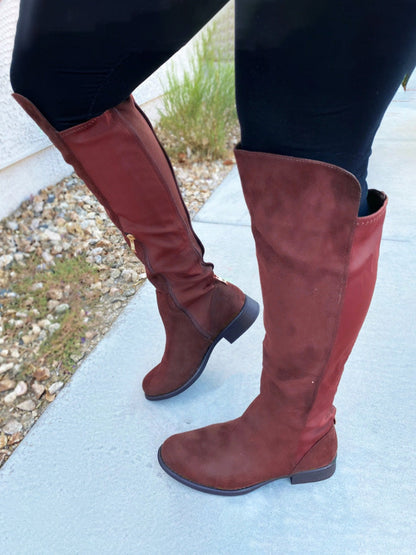 Suede Flat Over Knee Boots Brown* / 8.5