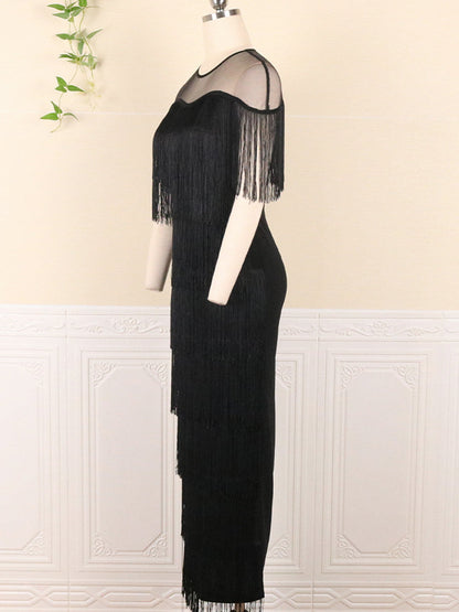 Mesh Tassel Party Dress Black / L
