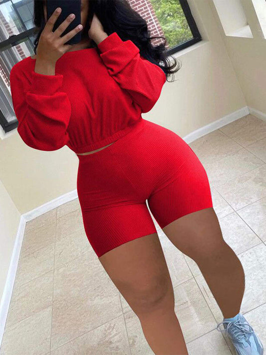 Ribbed Shorts Set Red / S