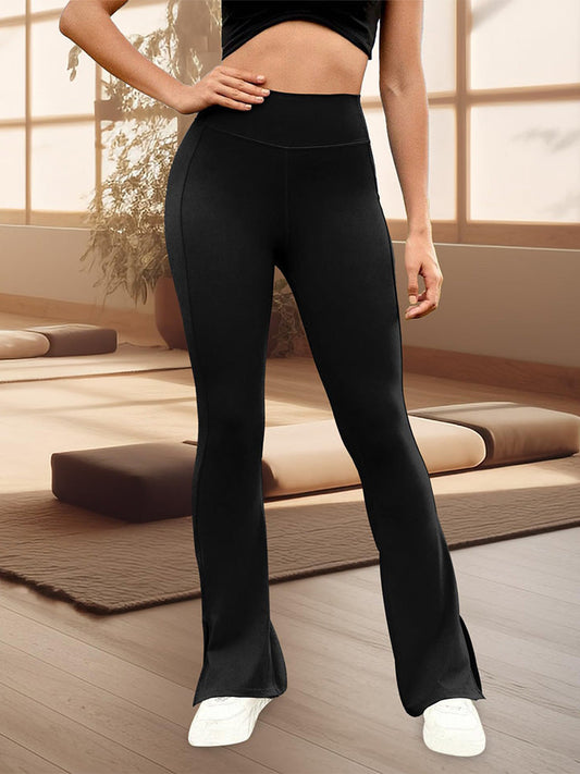 High Waist Slit Flare Pants Black / S