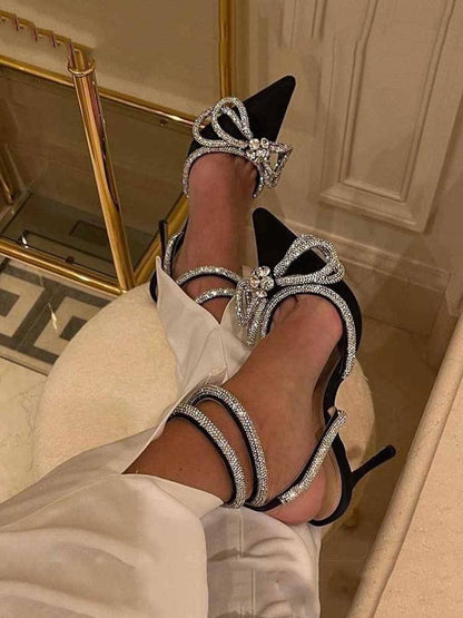 Rhinestone Bowknot Heel Pumps Black / 5/5.5