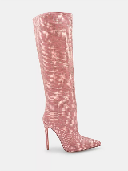 Crystal-Embellished Suede Boots Pink / 8.5