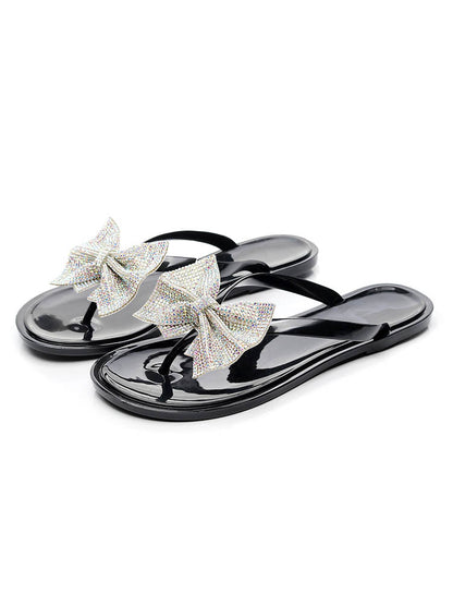 Bow Rhinestone Flip-Flops Sandals Black 2 / 5/5.5