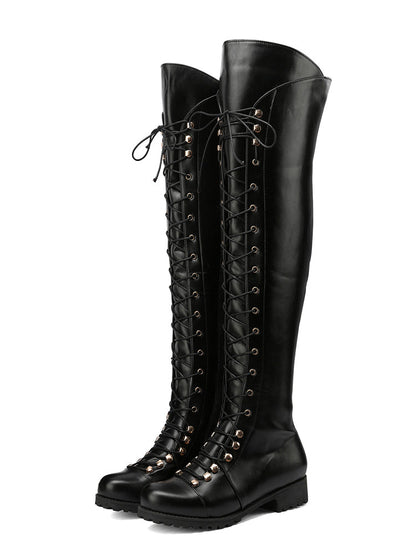Lace Up Leather Over The Knee Boots Brown / 11.5