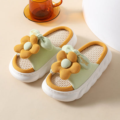 Cute Flower Decor Linen Slippers Pink / EU:37-38:US Women's 6-7.5