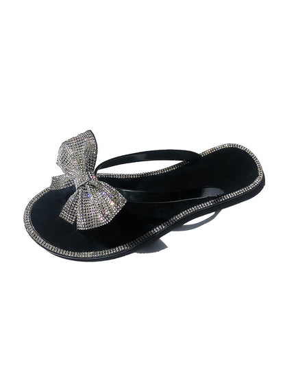 Bow Rhinestone Flip-Flops Sandals Black 1 / 6.5/7