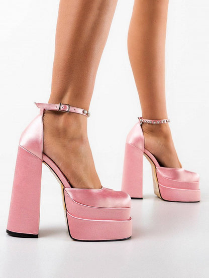 Rhinestone Decor Platform Heels Blue / 6