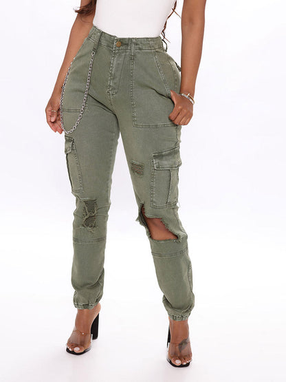 Ripped Camo Cargo Pants Green / M