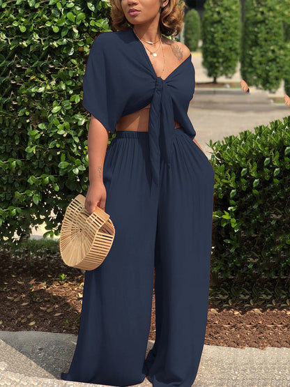 Tie-up Top Wide Pant Set Navy / S
