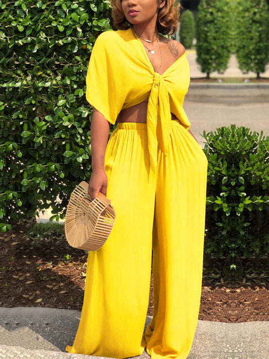 Tie-up Top Wide Pant Set Yellow / S