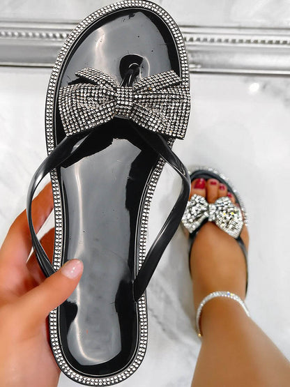 Bow Rhinestone Flip-Flops Sandals Black 1 / 6